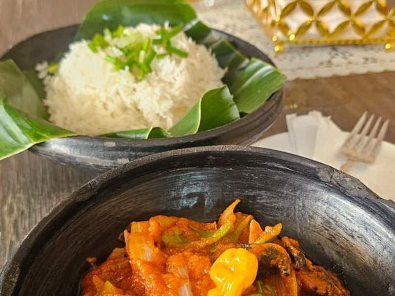 Jollof or Plain Rice with Snail at Pepper & Co